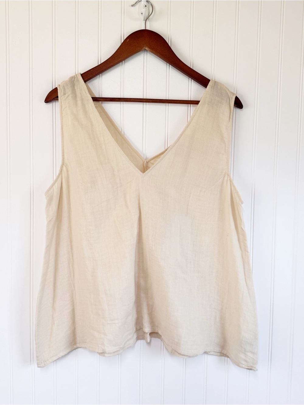 JOHNNY WAS Calme Drape Tank Top XL Cream Sleeveless Cotton Minimalist Lagenlook - Picture 2 of 10
